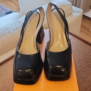 Black Square Toe Slingback Heels